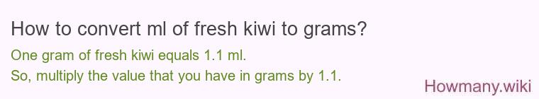 How to convert ml of fresh kiwi to grams?