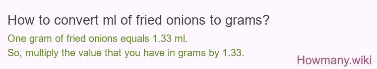 How to convert ml of fried onions to grams?