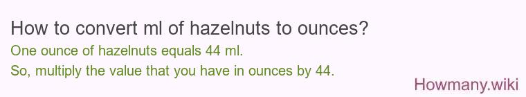 How to convert ml of hazelnuts to ounces?