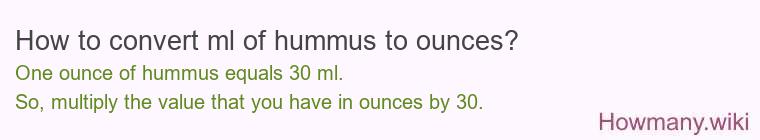 How to convert ml of hummus to ounces? How to convert ml of hummus to ounces?