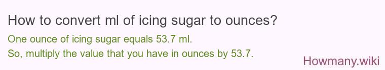 How to convert ml of icing sugar to ounces? How to convert ml of icing sugar to ounces?