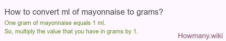 How to convert ml of mayonnaise to grams?