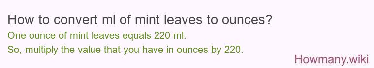 How to convert ml of mint leaves to ounces?