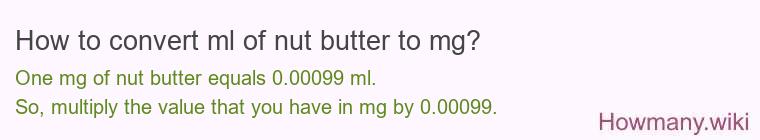 How to convert ml of nut butter to mg? How to convert ml of nut butter to mg?