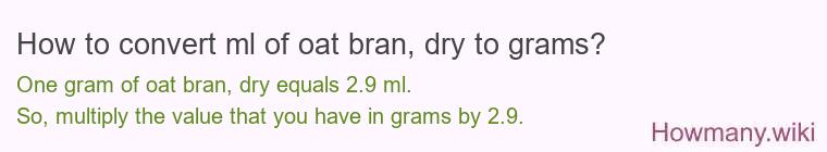 How to convert ml of oat bran, dry to grams?