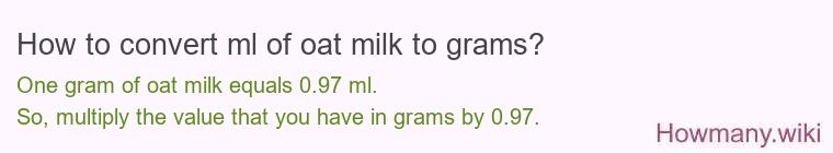 How to convert ml of oat milk to grams?