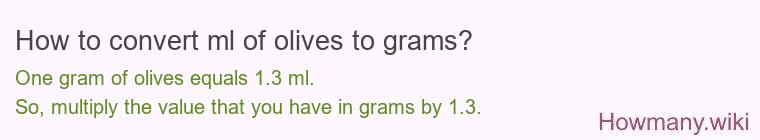 How to convert ml of olives to grams? How to convert ml of olives to grams?