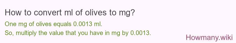 How to convert ml of olives to mg?