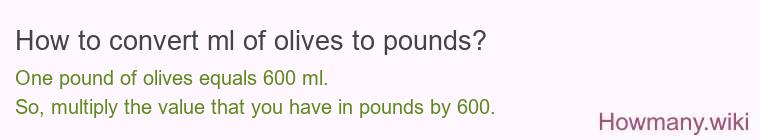 How to convert ml of olives to pounds?