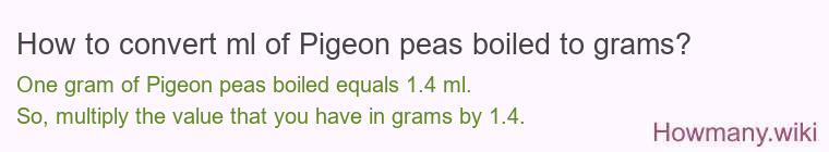 How to convert ml of Pigeon peas boiled to grams?