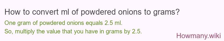 How to convert ml of powdered onions to grams?