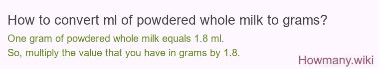 How to convert ml of powdered whole milk to grams?