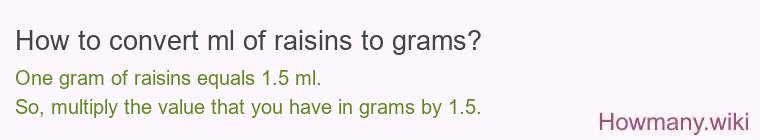 How to convert ml of raisins to grams?