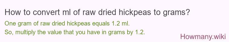 How to convert ml of raw dried hickpeas to grams?