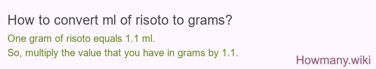 How to convert ml of risoto to grams? How to convert ml of risoto to grams?