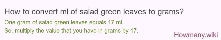 How to convert ml of salad green leaves to grams? How to convert ml of salad green leaves to grams?