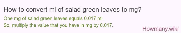 How to convert ml of salad green leaves to mg?