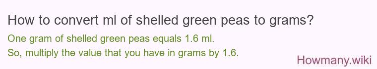 How to convert ml of shelled green peas to grams?
