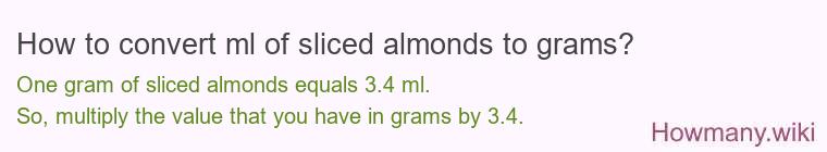 How to convert ml of sliced almonds to grams?