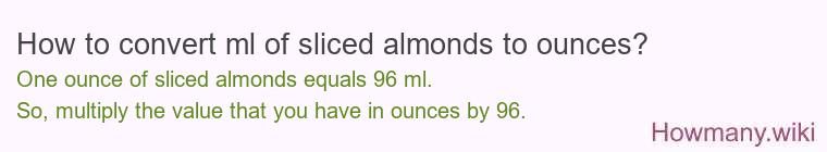 How to convert ml of sliced almonds to ounces?