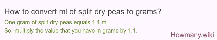 How to convert ml of split dry peas to grams?