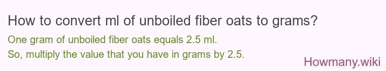 How to convert ml of unboiled fiber oats to grams?