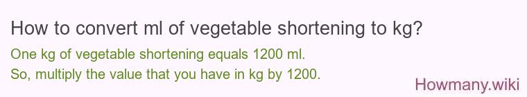 How to convert ml of vegetable shortening to kg?