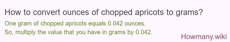 How to convert ounces of chopped apricots to grams? How to convert ounces of chopped apricots to grams?