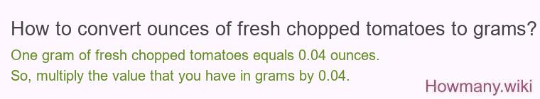 How to convert ounces of fresh chopped tomatoes to grams? How to convert ounces of fresh chopped tomatoes to grams?