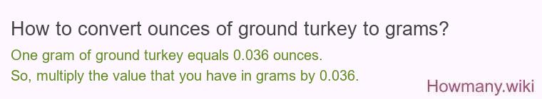 How to convert ounces of ground turkey to grams? How to convert ounces of ground turkey to grams?