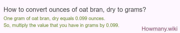 How to convert ounces of oat bran, dry to grams?