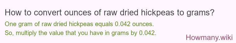 How to convert ounces of raw dried hickpeas to grams?