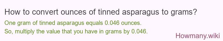 How to convert ounces of tinned asparagus to grams? How to convert ounces of tinned asparagus to grams?