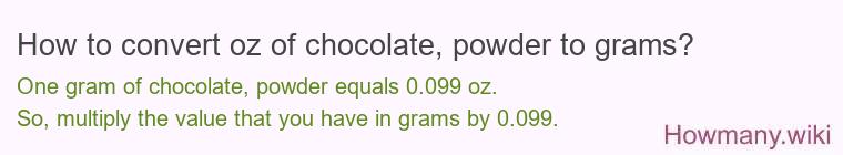 How to convert oz of chocolate powder to grams? How to convert oz of chocolate powder to grams?