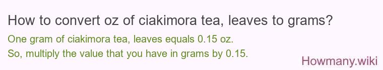 How to convert oz of ciakimora tea, leaves to grams?