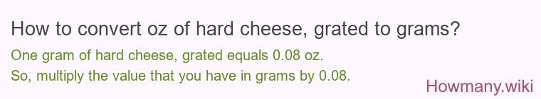 How to convert oz of hard cheese, grated to grams? How to convert oz of hard cheese, grated to grams?