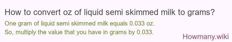 How to convert oz of liquid semi skimmed milk to grams?