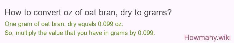 How to convert oz of oat bran, dry to grams?