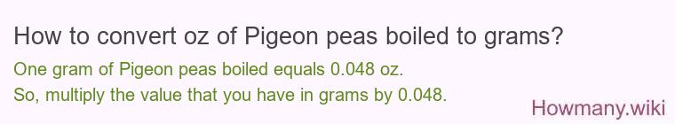 How to convert oz of Pigeon peas boiled to grams?