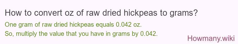 How to convert oz of raw dried hickpeas to grams?