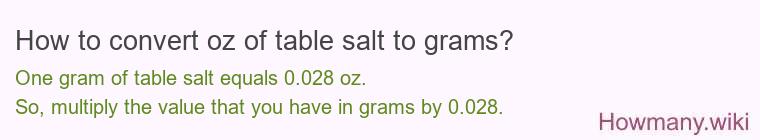 How to convert oz of table salt to grams? How to convert oz of table salt to grams?