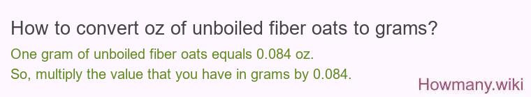 How to convert oz of unboiled fiber oats to grams?