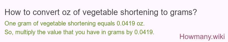 How to convert oz of vegetable shortening to grams?
