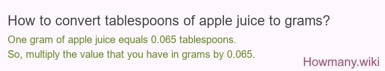 How to convert tablespoons of apple juice to grams? How to convert tablespoons of apple juice to grams?