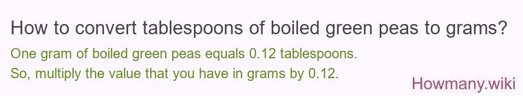 How to convert tablespoons of boiled green peas to grams?
