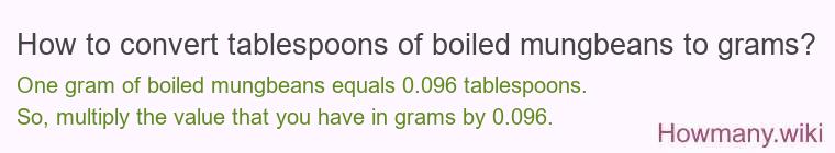How to convert tablespoons of boiled mungbeans to grams? How to convert tablespoons of boiled mungbeans to grams?