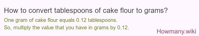 How to convert tablespoons of cake flour to grams? How to convert tablespoons of cake flour to grams?