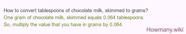 How to convert tablespoons of chocolate milk, skimmed to grams?