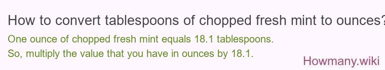 How to convert tablespoons of chopped fresh mint to ounces?