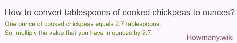 How to convert tablespoons of cooked chickpeas to ounces?